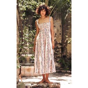Agua by Agua Bendita Hortensia Pleated Floral Cotton Maxi Dress